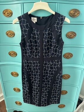 JM Collection Navy and White Geometric Sheath Dress